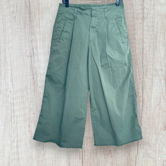 New GAP High Rise Wide Leg Crop Stretch Pleated Sage Olive Green Utility Pants 6 - Picture 1 of 7